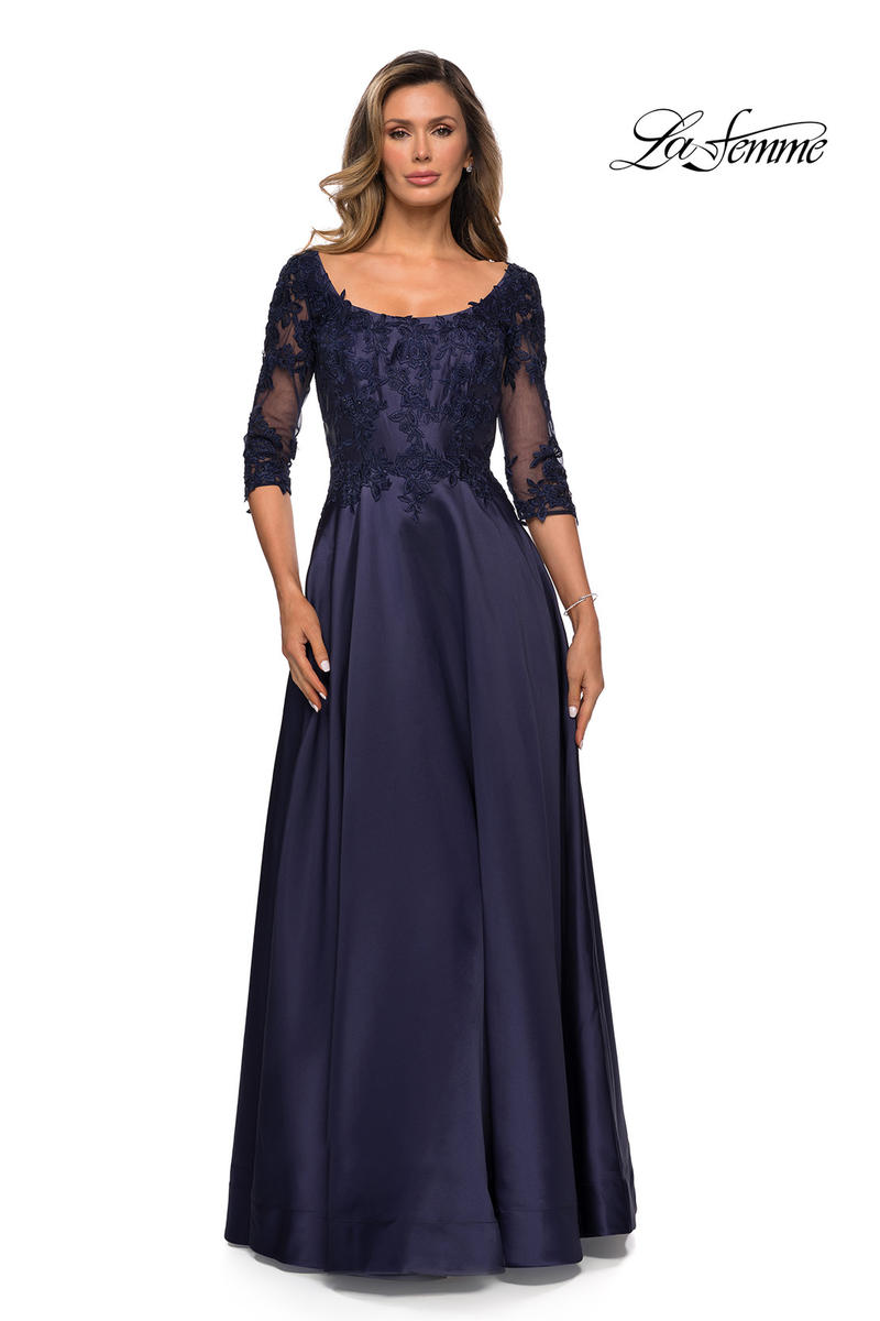 French Novelty: La Femme 27988 Sheer Lace Mikado Mothers Gown