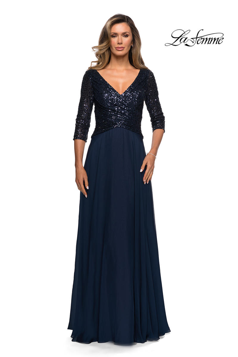 French Novelty: La Femme 27998 Sparkling Top Chiffon Gown