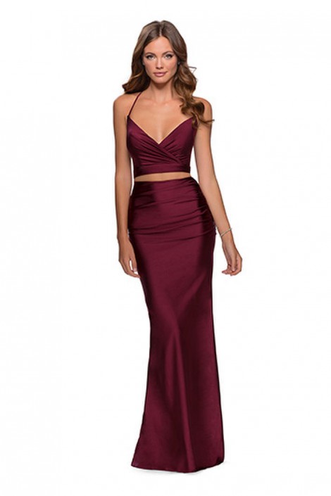 dark purple two piece prom dress