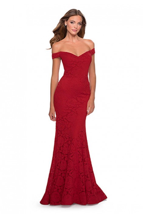 la femme off the shoulder lace gown