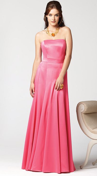 Dessy Collection Strapless Satin Long Bridesmaid Dress 2855: French Novelty