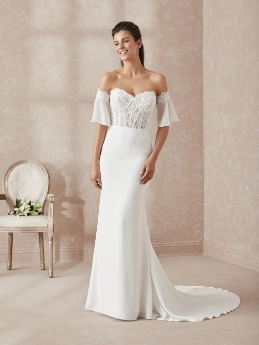 Adrianna Papell Platinum 31160 Removable Sleeve Wedding Gown