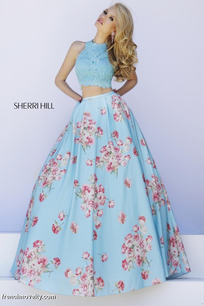 Sherri Hill 32216 2pc Floral Print Prom Gown: French Novelty
