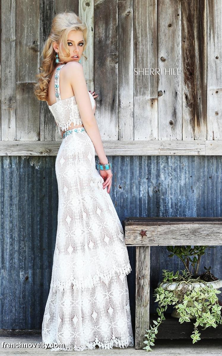 white dress with turquoise beading