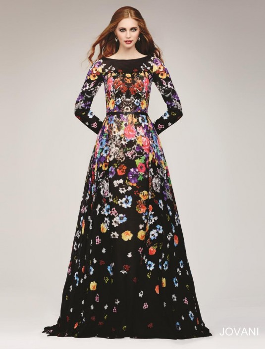 floral print gowns with sleeves