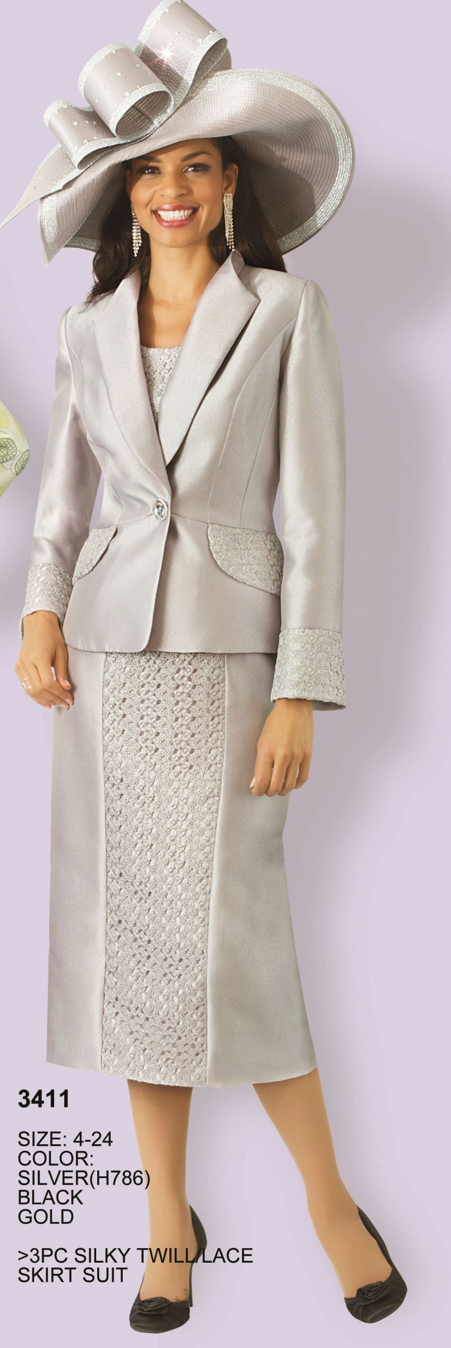 Lily and Taylor 3411 Womens 3pc Church Suit with Lace: French Novelty