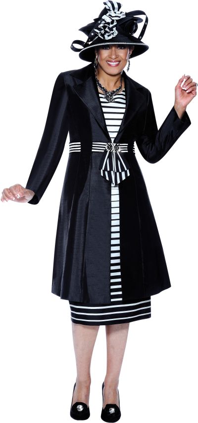 Dorinda Clark Cole 3438 Womens Black Off-White Church Suit - French Novelty