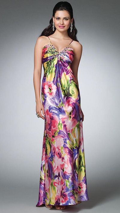 Alfred Angelo Colorful Floral Print Charmeuse Prom  Dress  