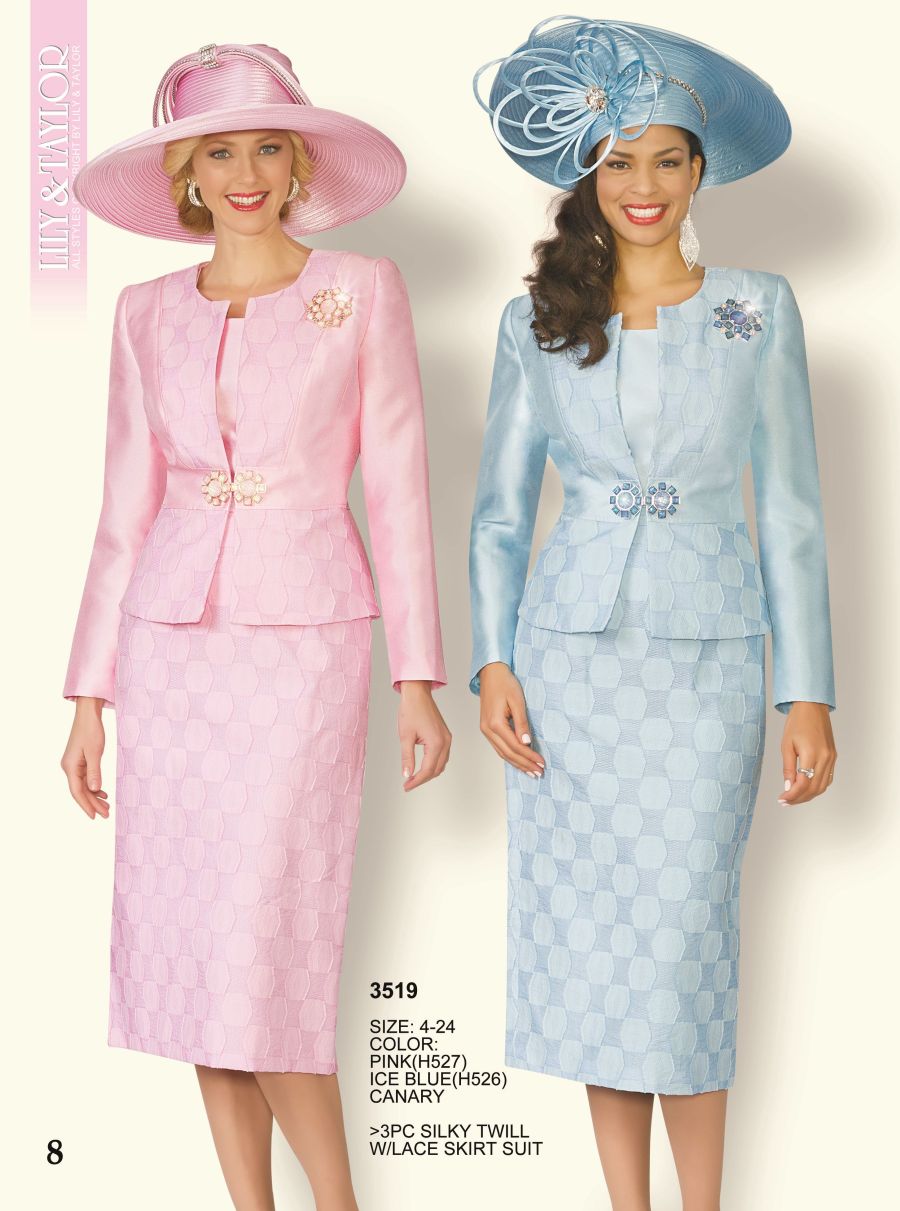 French Novelty: Lily and Taylor 3519 Womens Church Suit with Lace