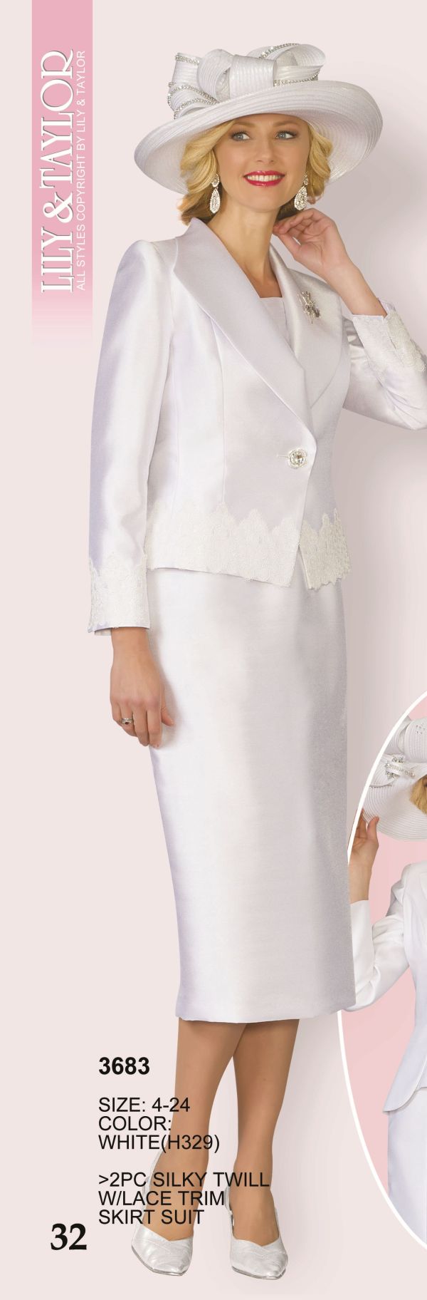 Lily and Taylor 3683 Womens White Church Suit with Lace Trim: French ...