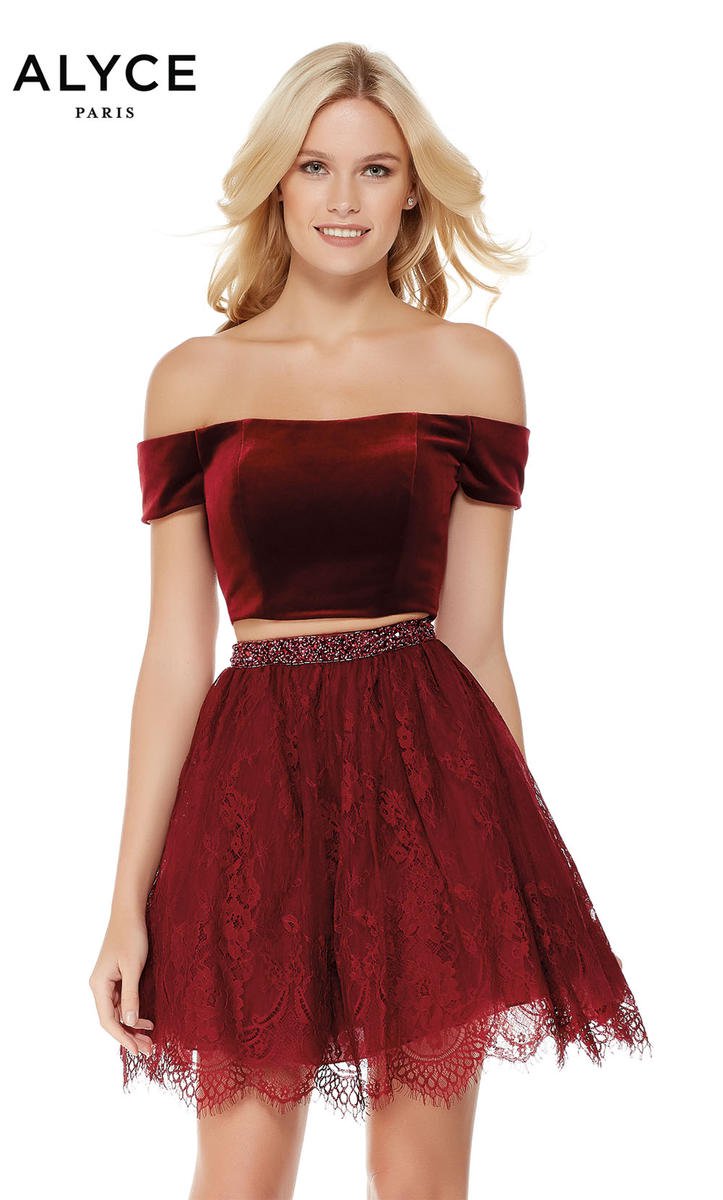 French Novelty: Alyce Paris 3794 Velvet Lace 2 Piece Short Dress