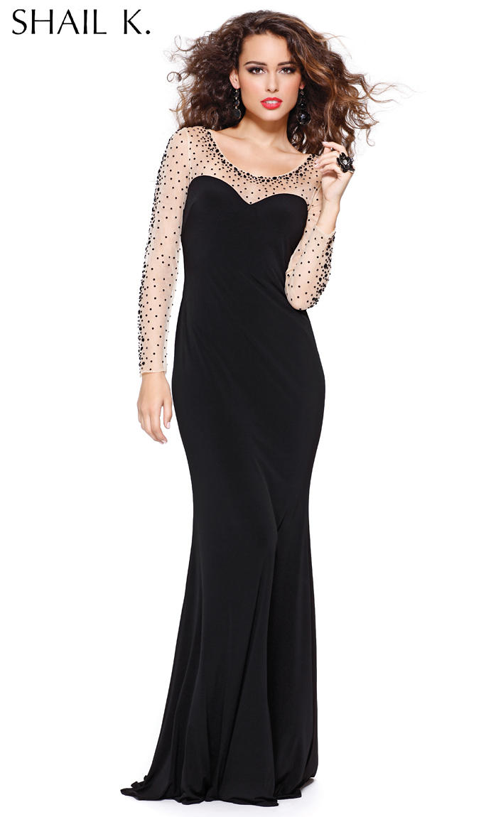 Shail K 3921 Sheer Long Sleeve Prom Gown: French Novelty