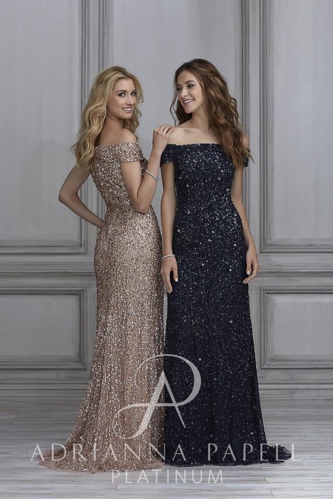 adrianna papell off the shoulder sequin gown