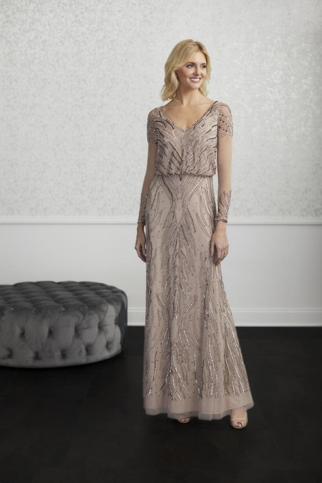 adrianna papell sequined blouson gown