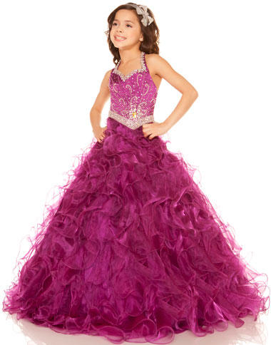 Sugar by Mac Duggal Girls Ruffle Halter Pageant Gown 42621S: French Novelty