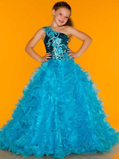 MacDuggal Sugar 42774S One Shoulder Ruffle Girls Ball Gown: French Novelty