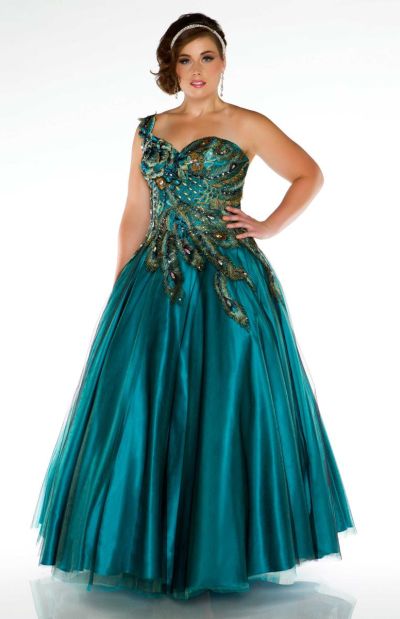 Fabulouss 42833F by Mac Duggal Plus Size Peacock Gown: French Novelty