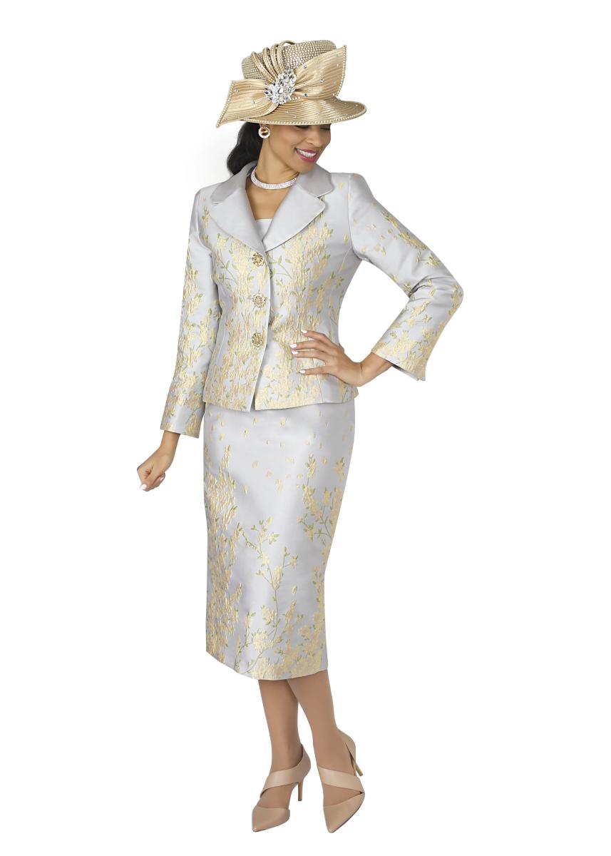 French Novelty: Lily and Taylor 4342 Ladies Floral Embossed Church Suit