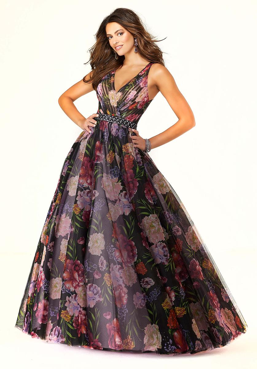 French Novelty: Size 0 Black Multi Morilee 45084 Floral Prom Dress