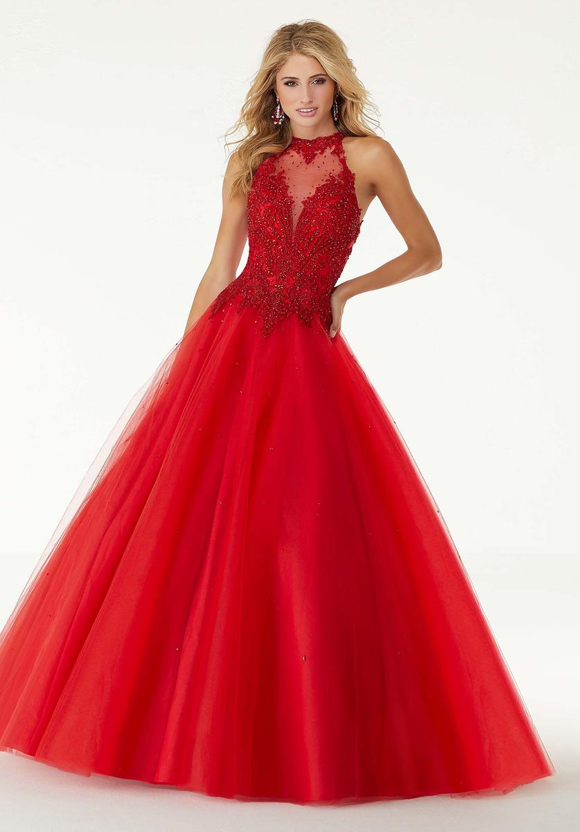 French Novelty: Morilee 45091 Sheer High Neck Prom Dress