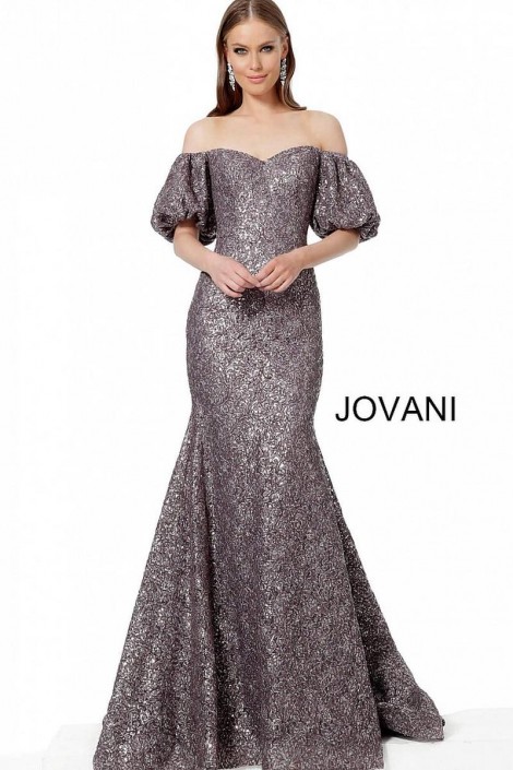 puff sleeve evening gown