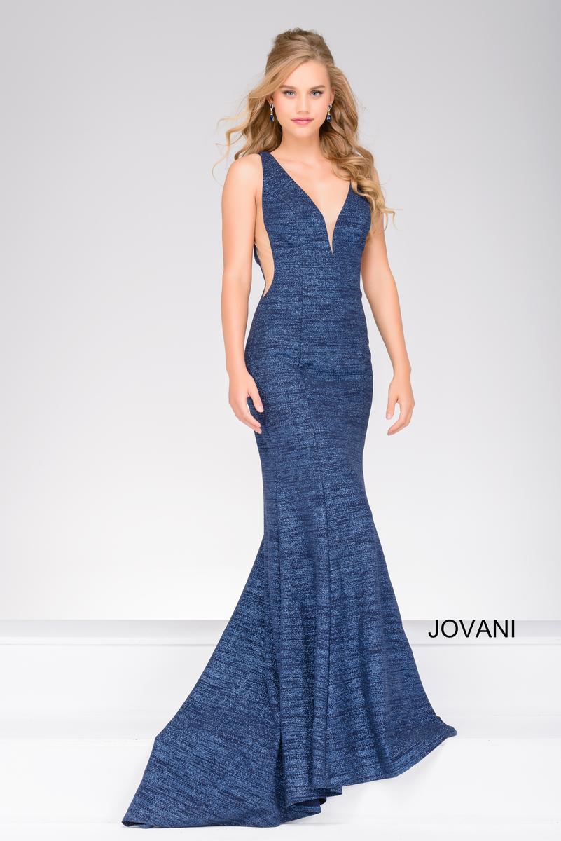 French Novelty: Size 0 Light Blue Jovani 45811 Plunging Neck Jersey Gown