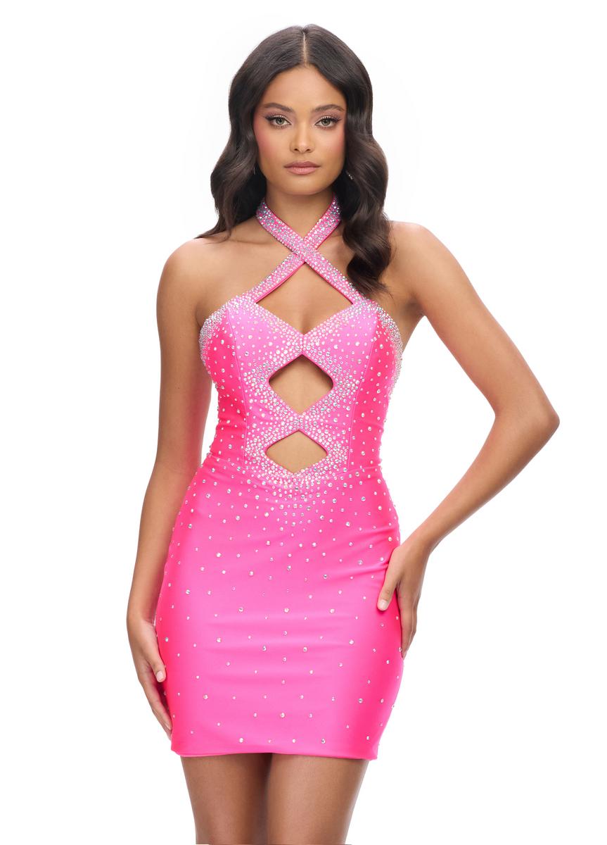 French Novelty Ashley Lauren 4692 Edgy Halter Cocktail Dress with Cutouts