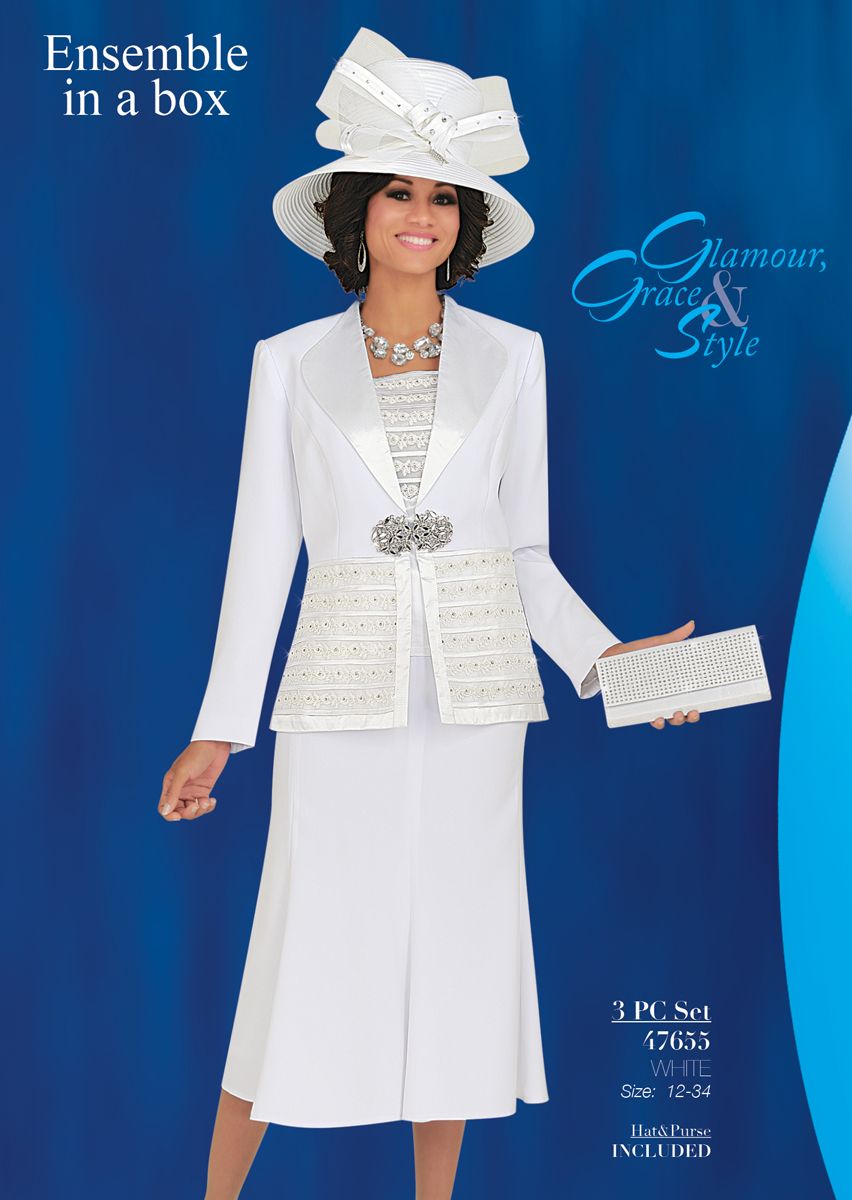 Ben Marc 47655 Womens 3pc Church Suit with Hat: French Novelty