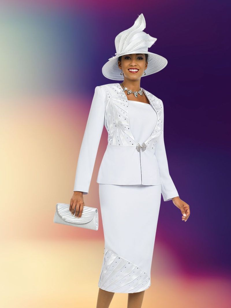 Ben Marc 47996 Womens White Church Suit with Hat and Purse: French Novelty