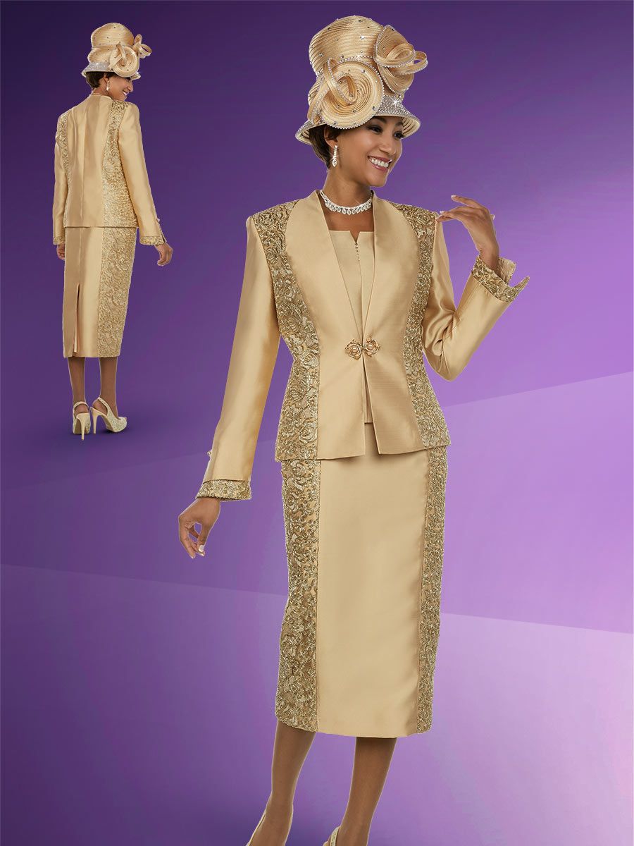 Size 12 Gold Ben Marc 48113 Ladies Embellished Church Suit