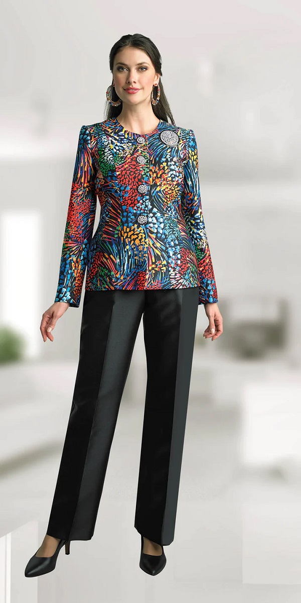 Lily and Taylor 4820 Ladies Pantsuit with Print Jacket