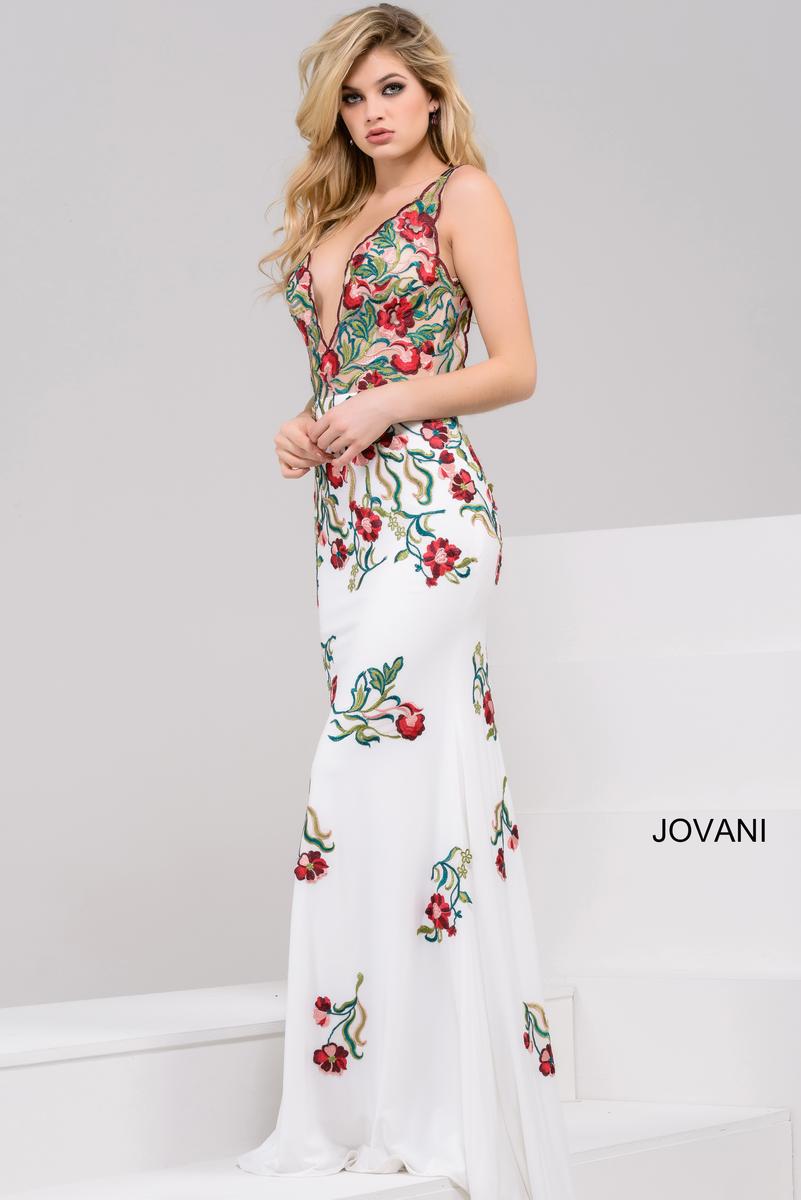 French Novelty Jovani 49822 Sheer Colorful Floral Gown 