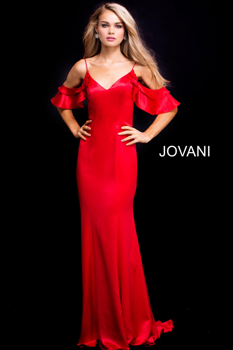 French Novelty: Jovani 50174 Off Shoulder Flutter Sleeve Gown