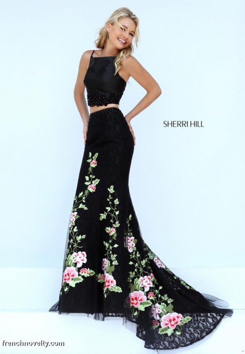 sherri hill black floral dress