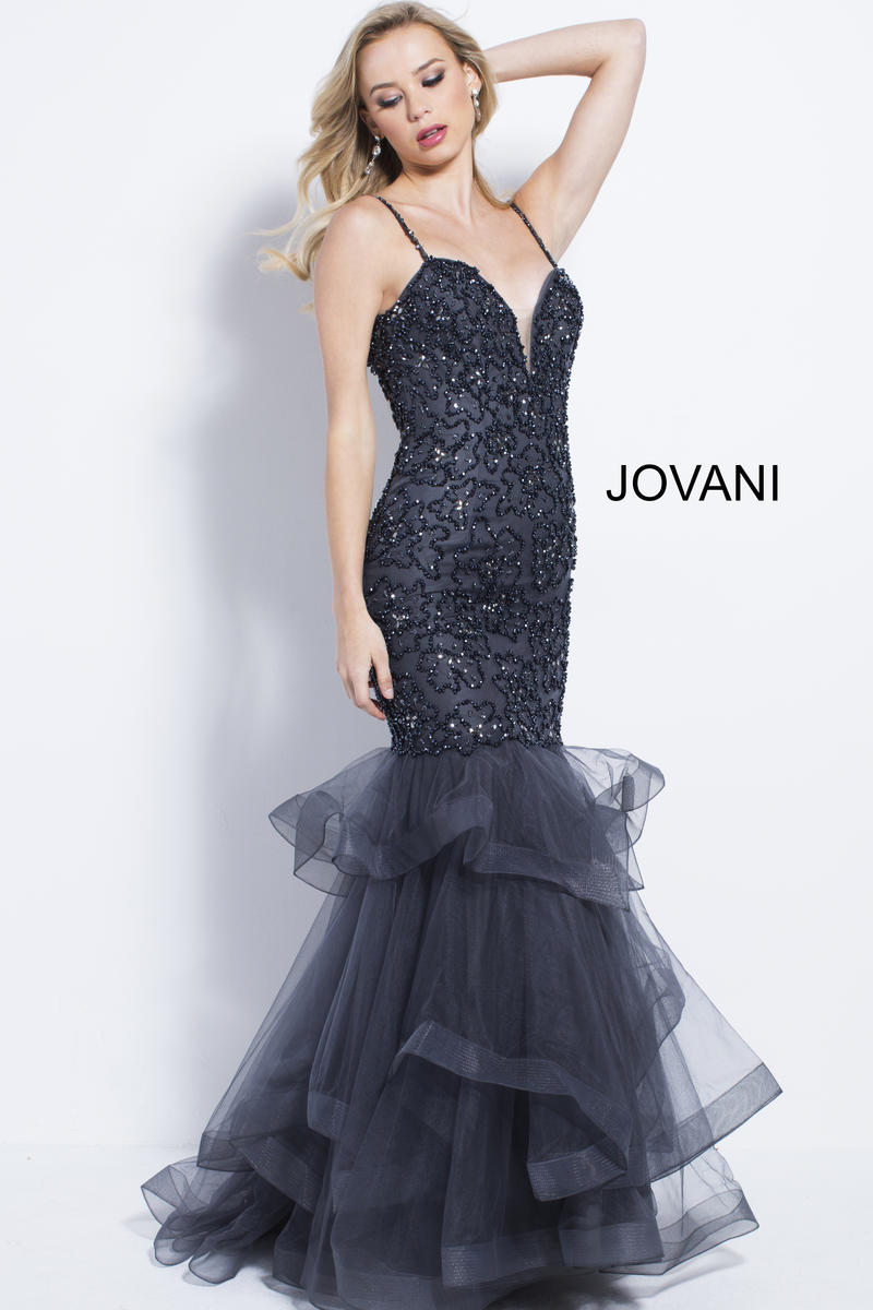 French Novelty: Jovani 50405 Beaded Mermaid Dress With Tier Skirt