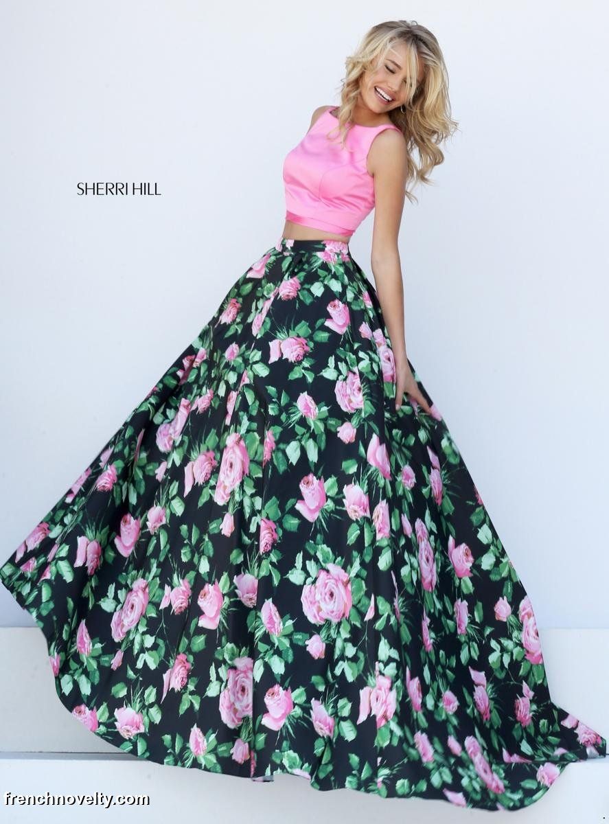 French Novelty Sherri Hill 50456 Floral Print 2pc Prom Gown 