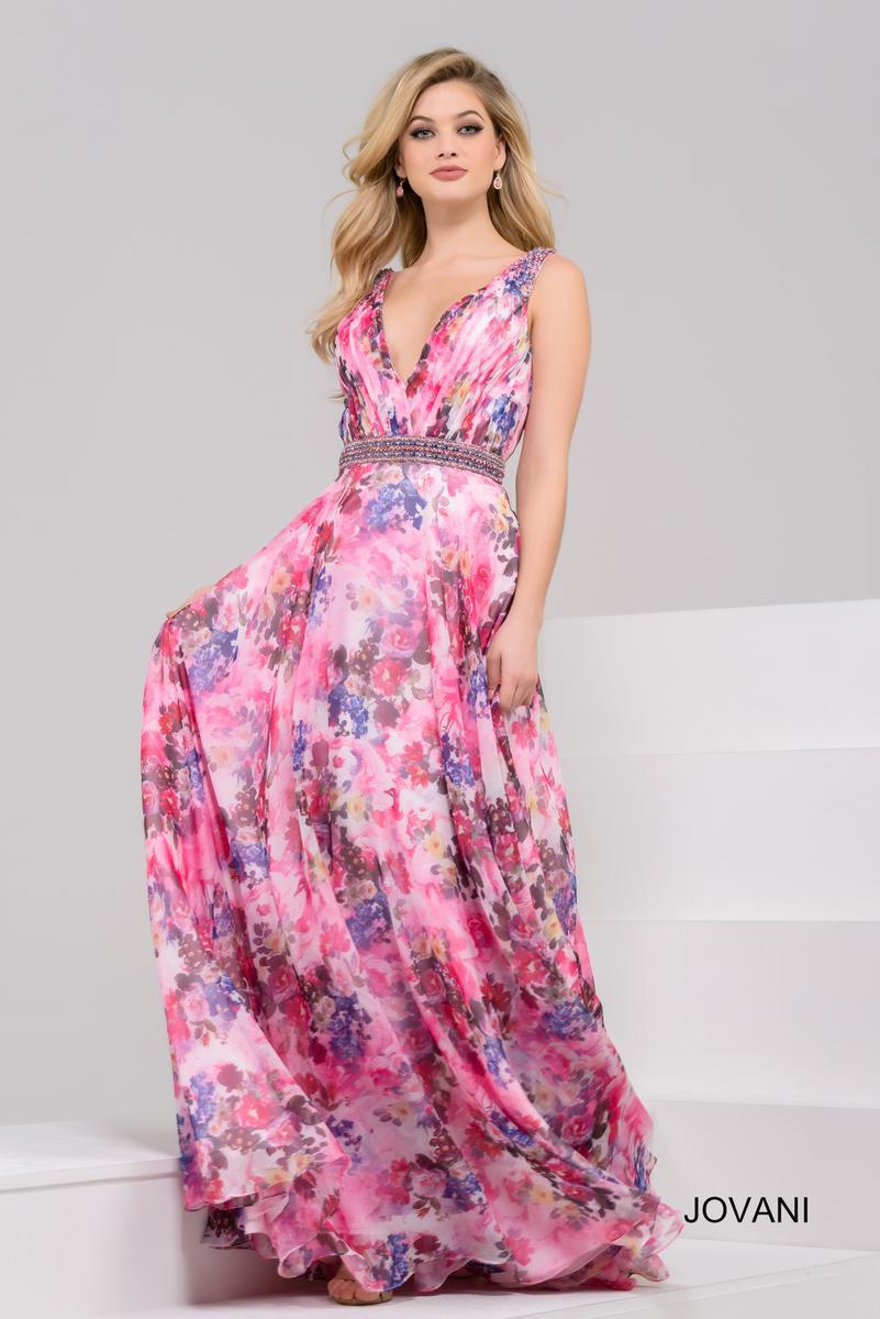 French Novelty: Jovani 50554 Floral Print Flowing Gown