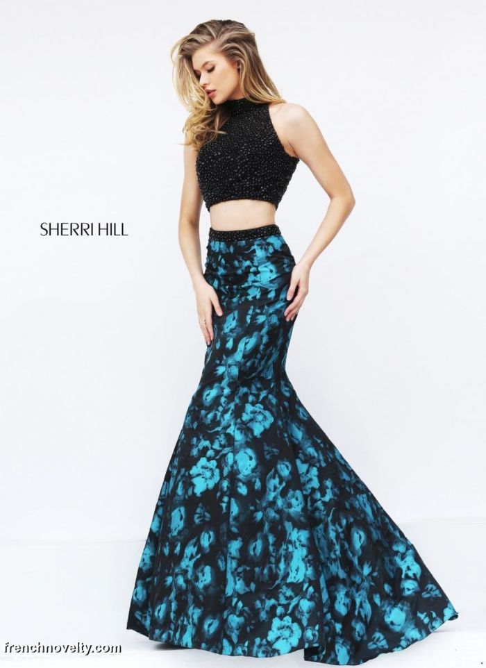 Sherri Hill 50674 High Neck Long 2pc Dress French Novelty