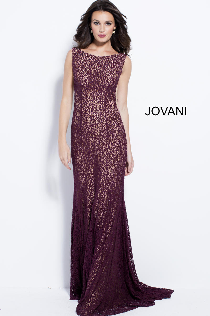 French Novelty: Jovani 50757 Lace Gown with Open Back