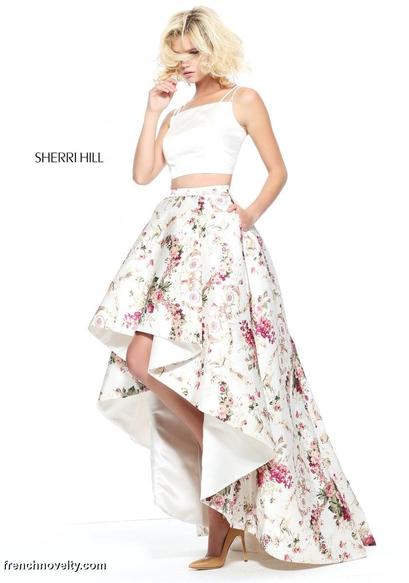 Sherri Hill 51205 Floral Print 2pc High Low Dress French Novelty 