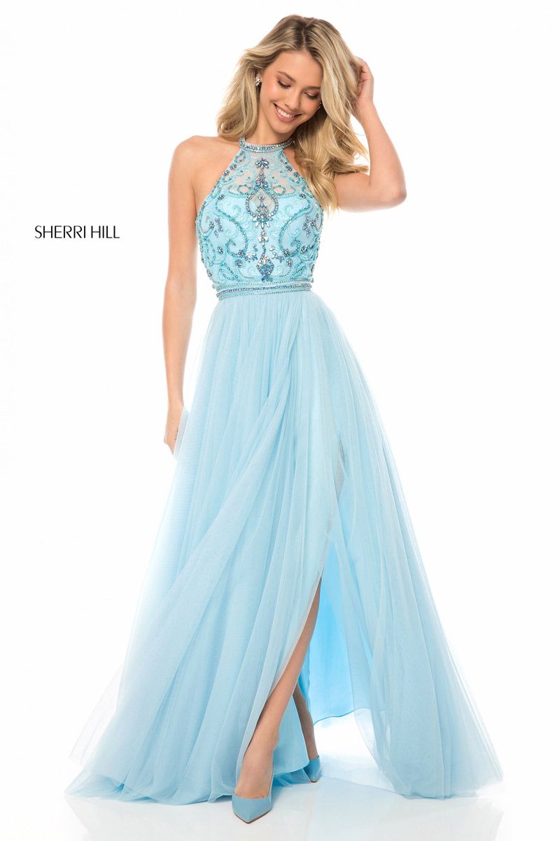 French Novelty: Sherri Hill 51604 Sheer Beaded Halter Prom Dress