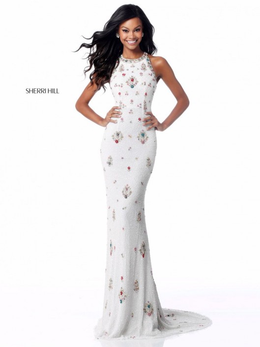 sherri hill white beaded prom dress