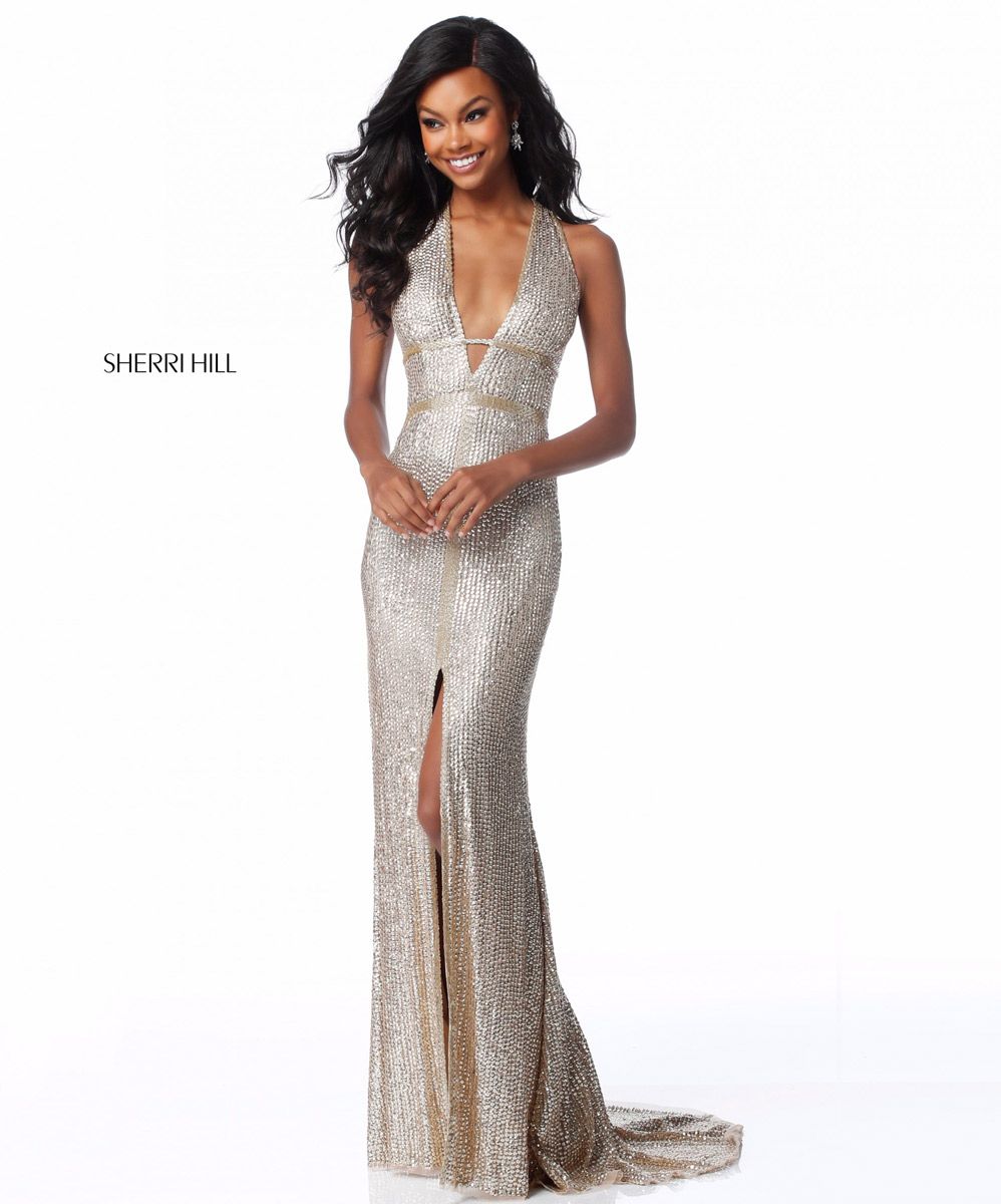 Sherri Hill  51752 Plunging V Neck Sequin Prom  Dress  