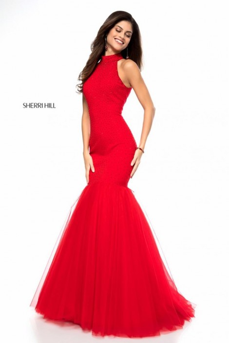 red high neck gown