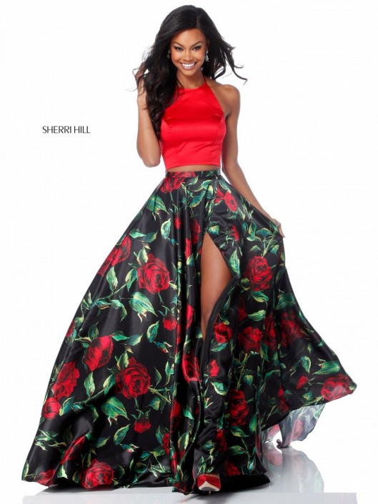 red and black rose prom dress