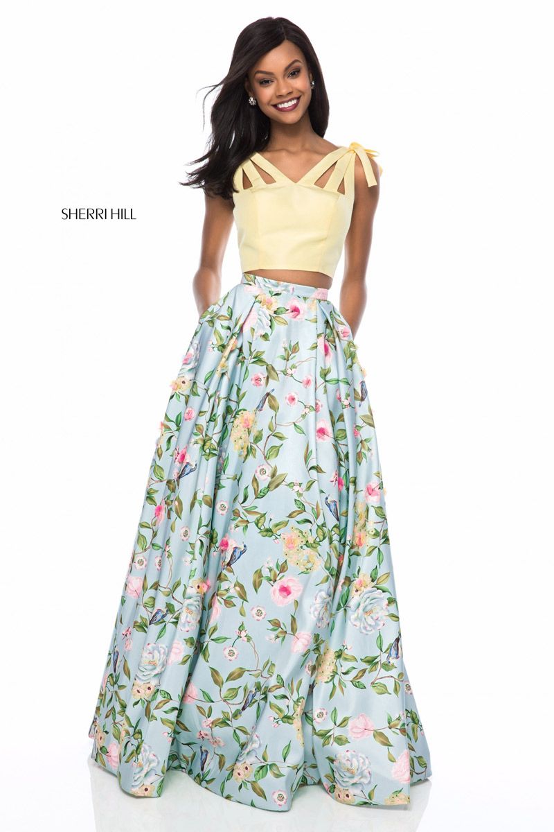 Sherri Hill 51959 Strappy Shoulder 2pc Floral Gown: French Novelty