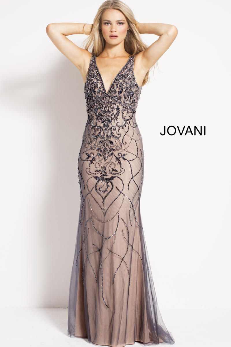 French Novelty: Jovani 52121 Beaded V Neck Prom Gown