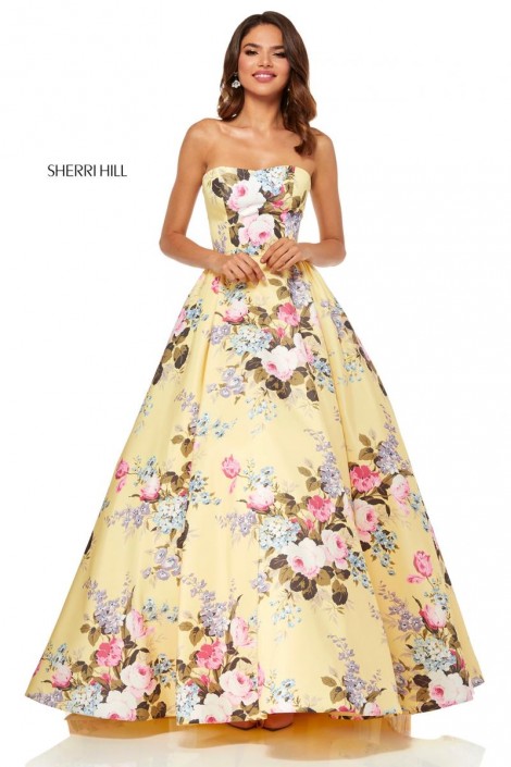 sherri hill yellow floral dress
