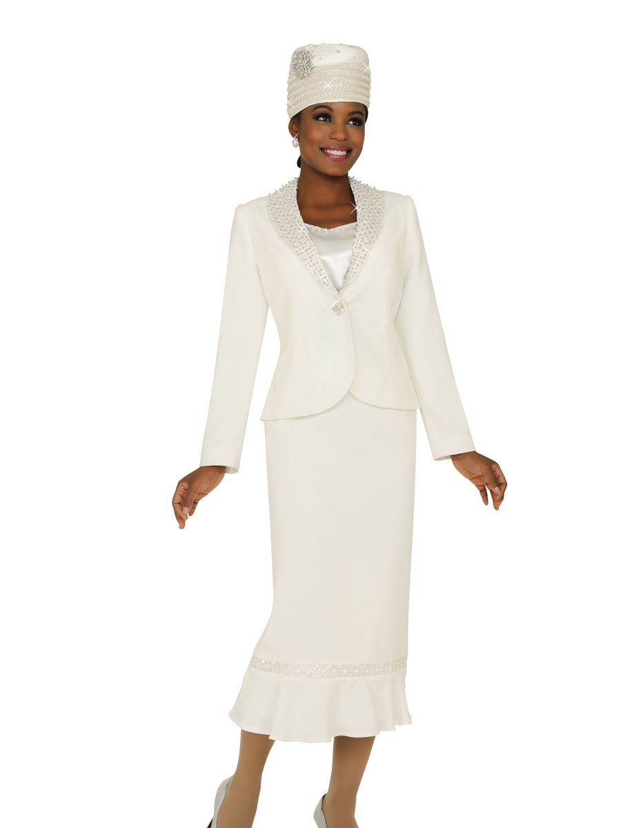 Size 14 Off White Ben Marc Fifth Sunday 52762 Beaded Church Suit ...