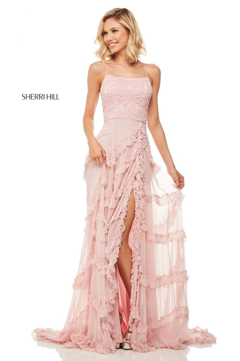 light pink ruffle prom dress